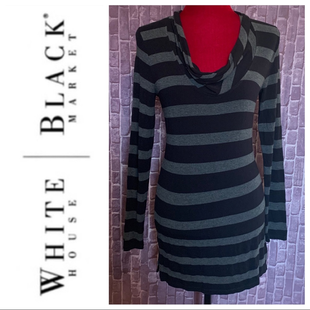 Black & Grey Stripe Cowlneck Tunic